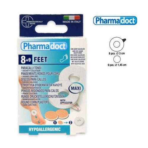 Pharmadoct Feet Кръгли подложки с латекс х 8 бр + Калифугатни дискове със салицилова киселина за мазоли х 9 бр 