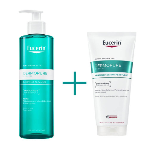 Eucerin Dermopure Clinical Измиващ гел 400 мл + Eucerin Dermopure Clinical Коригиращ крем за тяло 200 мл Комплект