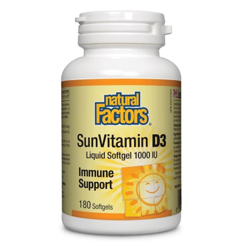 Natural Factors Vitamin D3 за здрави кости и зъби 1000 IU х 180 софтгел капсули