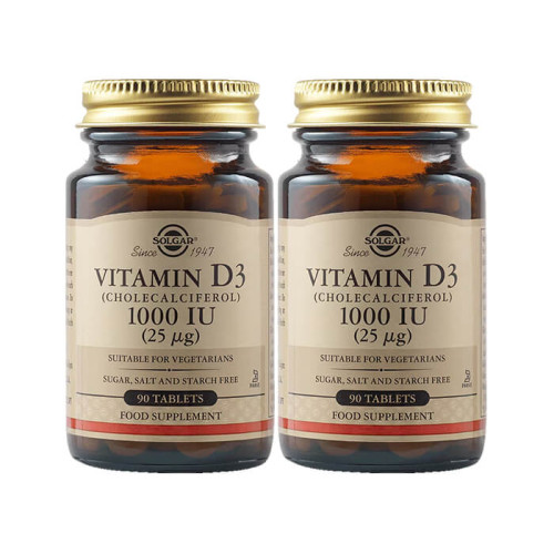 Solgar Vitamin D3 Витамин D3 за здрава костна система 1000IU х 90 таблетки 1+1 Промо комплект