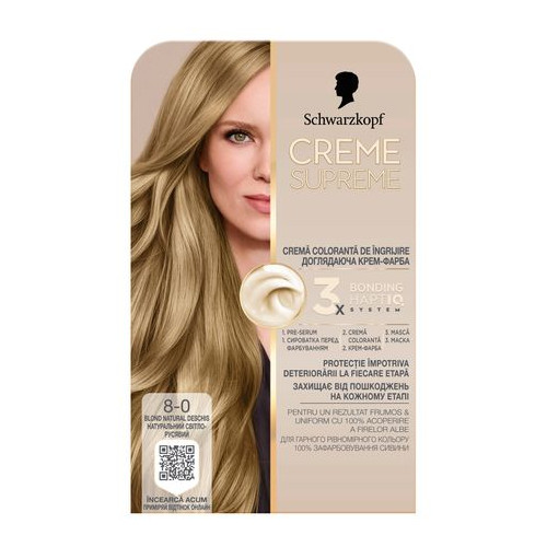 Schwarzkopf Creme Supreme Боя за коса 8-0 Естествено светло русо 182 мл
