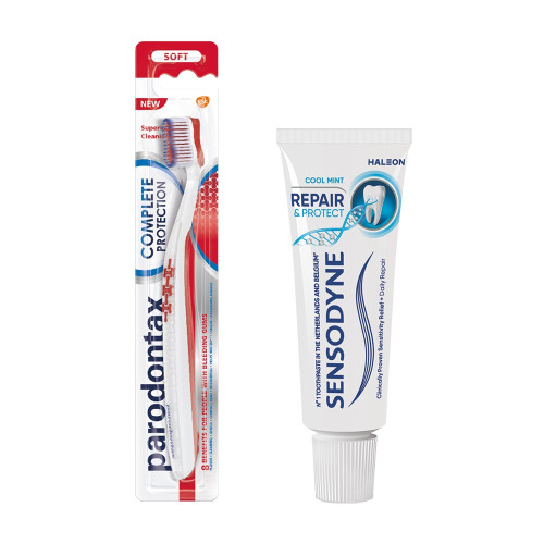 Parodontax Complete Protection Soft Четка за зъби мека + Sensodyne Repair and Protect паста за зъби 15 мл Комплект