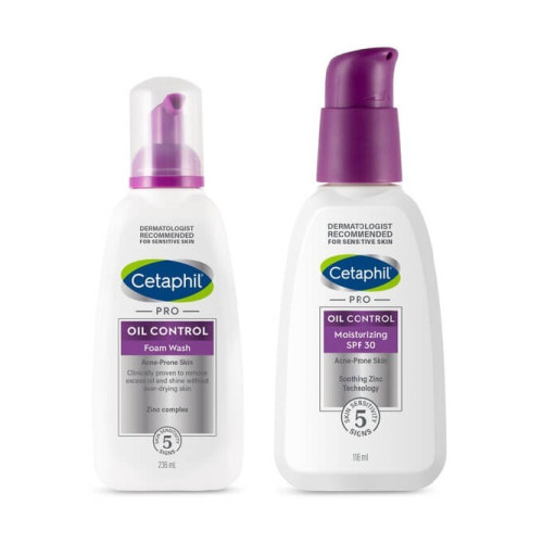 Cetaphil Pro Oil Control Измивна пяна за лице за кожа, склонна към акне 236 мл + Матиращ хидратиращ флуид за лице за кожа, склонна към акне SPF30 118 мл Комплект