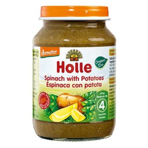 Holle Био пюре със спанак и картофи 4М+ 190 гр