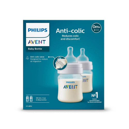 Avent Anti-Colic Бутилка с биберон за новородено със слаб поток 0М+ 125 мл х 2 бр