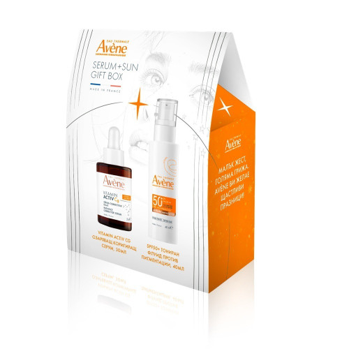 BOX Avene Vitamin Activ Cg Озаряващ коригиращ серум 30 мл + Слънцезащитен тониран флуид против пигментация SPF50+ 40 мл