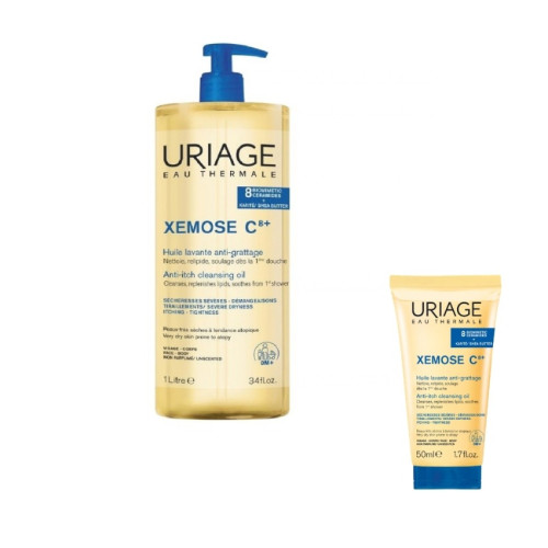 Uriage Xemose C8+ Почистващо успокояващо душ олио за лице и тяло 1000 мл + Uriage Xemose C8+ Почистващо душ олио за лице и тяло 50 мл Комплект