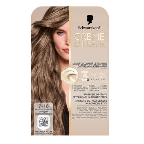 Schwarzkopf Creme Supreme Боя за коса 7-16 Хладно пепеляво русо 182 мл