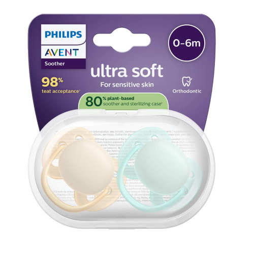 Avent Ultra Soft Ортодонтична залъгалка момче 0-6М x 2 броя