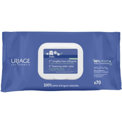 Uriage Bebe 1er Термални почистващи мокри кърпи за бебета и деца с органичен еделвайс 70 броя