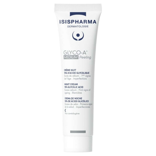 Glyco-A Medium Peeling Нощен крем с 10% гликолова киселина против стареене на кожата, бръчки и тъмни петна 30 мл Isis Pharma
