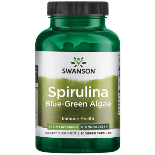 Swanson Spirulina Natural Blue-Green Algae 10% Phycocyanin Синьо-зелени водорасли с 10% Фикоцианин 500 мг х 90 капсули
