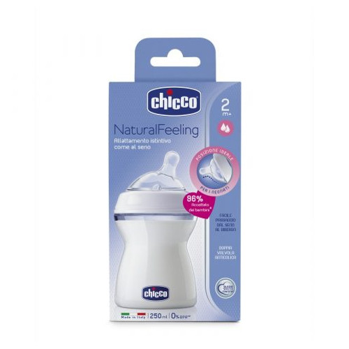 Chicco Natural Feeling  шише биберон силикон 2 капки 2М+ 250 мл 