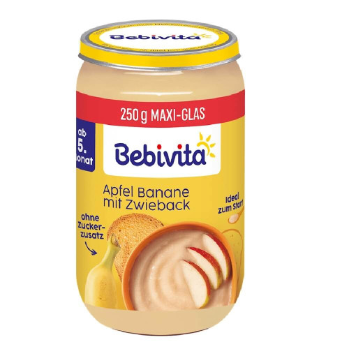 Bebivita Био пюре ябълка, банан и сухар 5М+ 250 гр