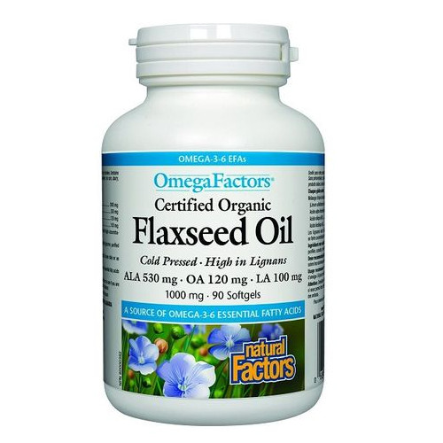 Natural Factors Flaxseed Oil Ленено масло за нормално кръвно налягане и нисък холестерол 1000 мг х 90 софтгел капсули