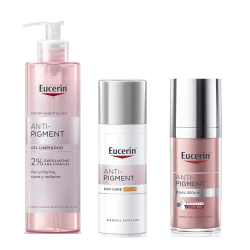 Eucerin Anti-Pigment Измиващ гел против пигментни петна 400 мл + Eucerin Anti-Pigment Дневен крем за лице SPF30 50 мл + Eucerin Anti-Pigment Серум с двойно действие 30 мл Комплект