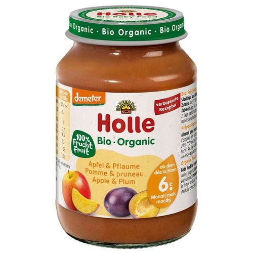 Holle Био пюре ябълка и слива 6М+ 190 гр