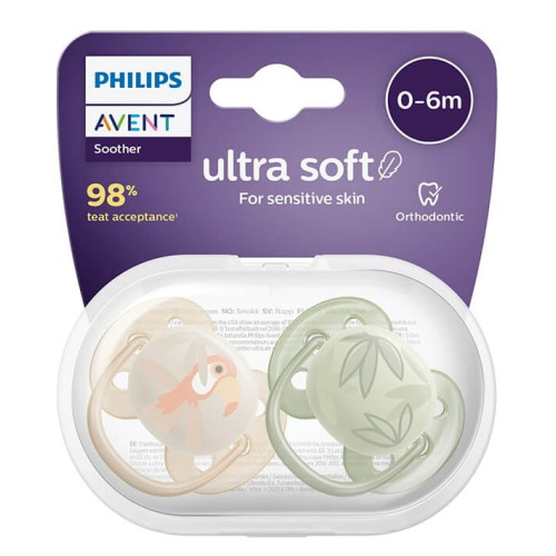 Avent Ultra Soft Ортодонтична залъгалка с кутийка 0-6М тукан х 2 броя 