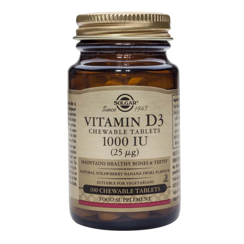 Solgar Vitamin D3 Витамин D3 за имунната система 1000IU х100 дъвчащи таблетки