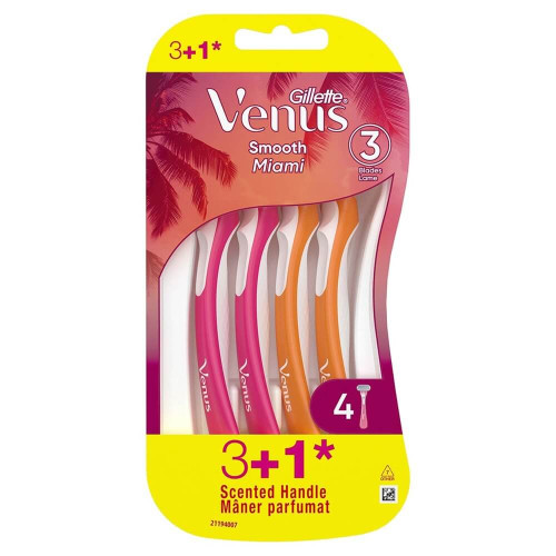Gillette Venus Smooth Miami Дамска самобръсначка 3 бр + 1 бр. Подарък