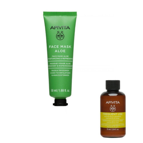 Apivita Express Beauty Хидратираща маска за лице с алое 50 мл + Apivita Holistic Hair Care Шампоан за честа употреба 75 мл Комплект