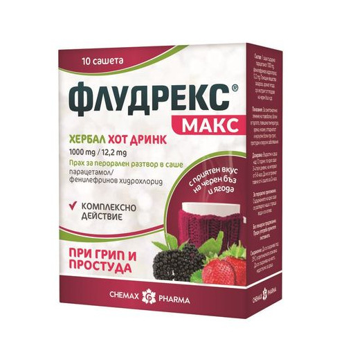 Флудрекс макс хербал хот дринк 1000 мг/ 12.2 мг х10 сашета Chemax Pharma