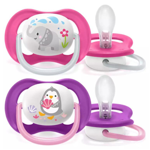Avent Ultra Air Animals Girl Ортодонтична залъгалка с кутийка 6-18М  за момиче x2 бр