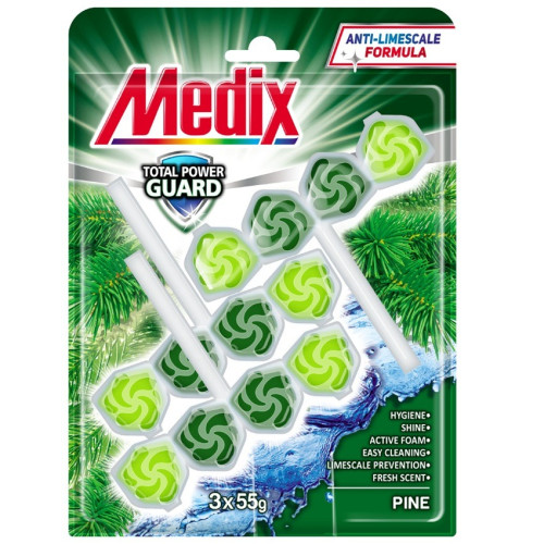 Medix WC Blocks total power guard Твърдо тоалетно блокче, бор 55 г х 3 бр Комплект