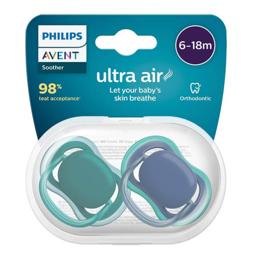 Avent Ultra Air Ортодонтична залъгалка с кутийка 6-18М зелена х 2 броя 