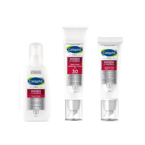 Cetaphil Pro Redness Control Измивна пяна за лицe 236 мл + Хидратиращ крем за лице SPF30 50 мл +  Хидратиращ нощен крем за лице 50 мл Комплект