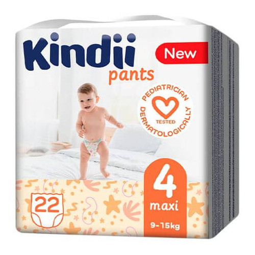 Kindii 4 Maxi Бебешки пелени тип гащички за деца 9-15 кг х 22 бр