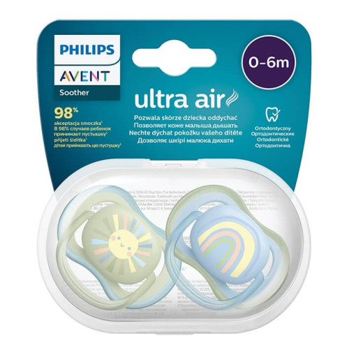 Avent Ultra Air Ортодонтична залъгалка с кутийка 0-6М слънце х 2 броя 