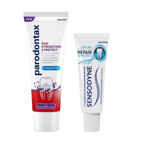 Parodontax Strengthen & Protect FM Паста за зъби с хиалурон за здрави венци 75 мл + Sensodyne Repair and Protect паста за зъби 15 мл Комплект