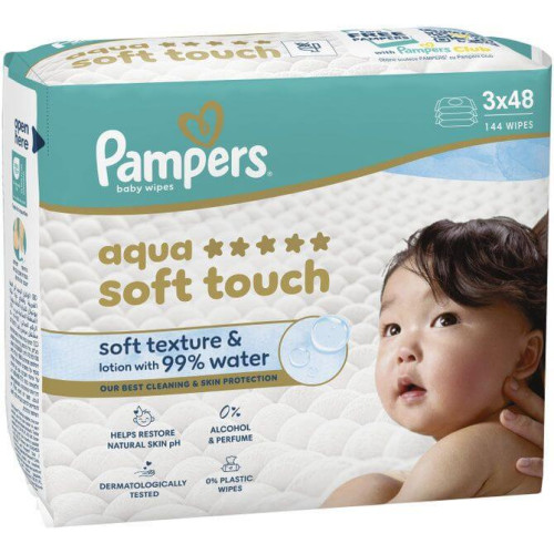 Pampers Aqua Soft Touch Мокри кърпи 3 x 48 броя Комплект