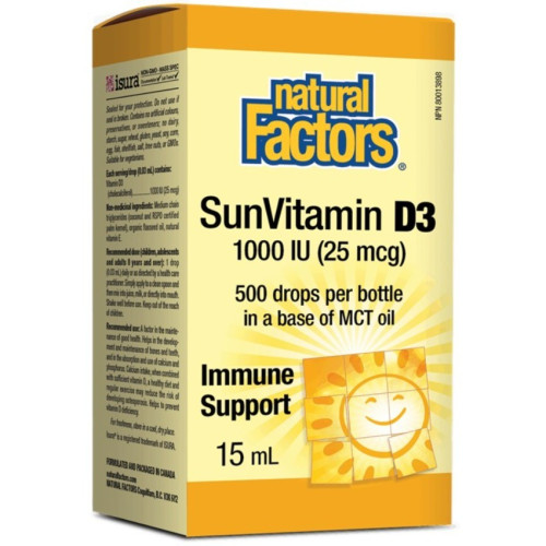 Natural Factors Vitamin D3 за здрави кости и зъби 1000 IU 15 мл / 500 дози