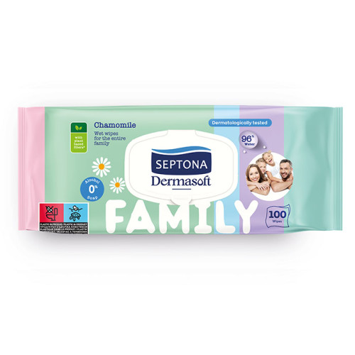 Septona Dermasoft Family Мокри почистващи кърпи с лайка 100 бр