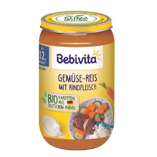 Bebivita Био зеленчуци, ориз и телешко без глутен 12М+ 250 г