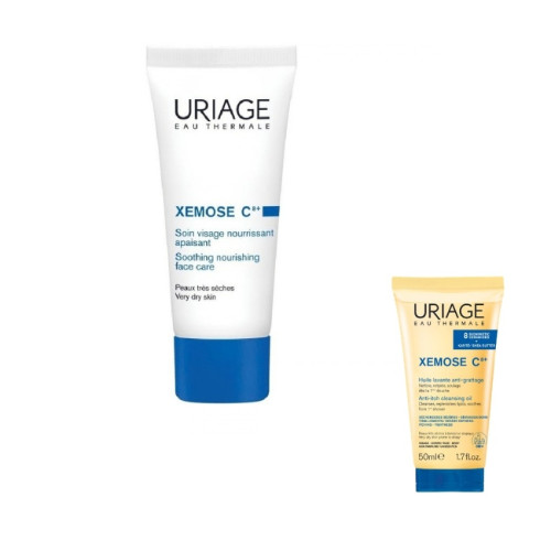 Uriage Xemose C8+ Подхранващ крем за лице за много суха кожа 40 мл + Uriage Xemose C8+ Почистващо душ олио за лице и тяло 50 мл Комплект