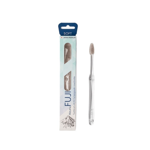 ZEOLA FUJI SOFT Японска четка за зъби с влакна от вулканична лава за чуствителни зъби и венци, подходяща и при брекети и алайнери  - прозрачна