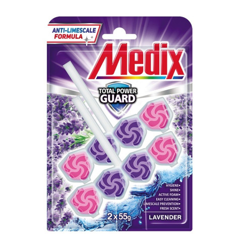 Medix WC Blocks total power guard Твърдо тоалетно блокче, лавандула 55 г х 2 бр Комплект