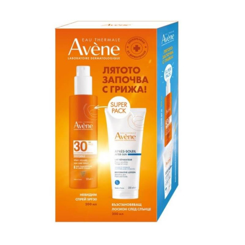 Avene SPF30 Слънцезащитен спрей 200 мл + Лосион за след слънце 200 мл Комплект