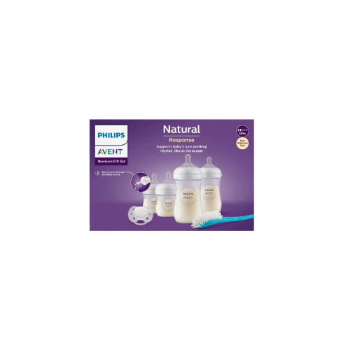 Avent Бутилка Natural Response 0М+ 125 мл 2 бр + Бутилка Natural Response 1М+ 260 мл 2 бр + Avent Ultra Soft Ортодонтична залъгалка 0-6М + четка Комплект