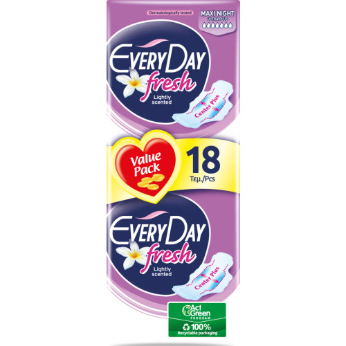 Everyday Fresh Maxi Night Ultra Plus Дамски превръзки с крилца 18 бр
