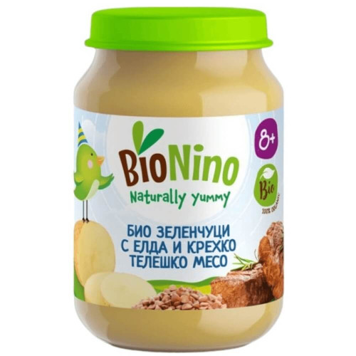 BioNino Био пюре зеленчуци с елда и телешко месо 8М+ 190 г