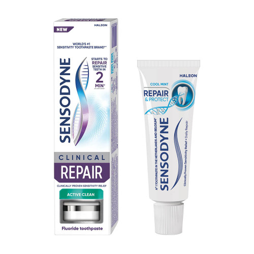 Sensodyne Clinical Repair Active Clean Паста за чувствителни зъби 75 мл + Sensodyne Repair and Protect паста за зъби 15 мл Комплект
