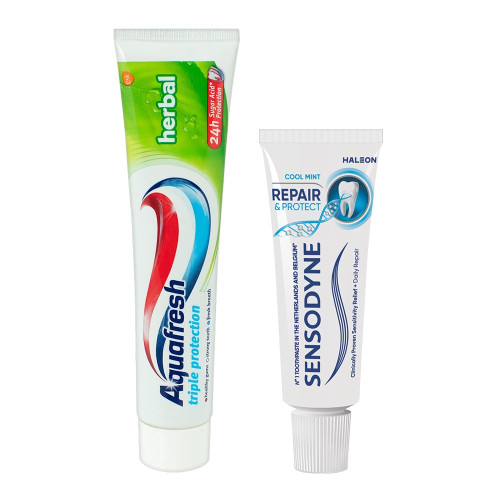 Aquafresh Triple Protection Herbal Паста за зъби 125 мл + Sensodyne Repair and Protect паста за зъби 15 мл Комплект