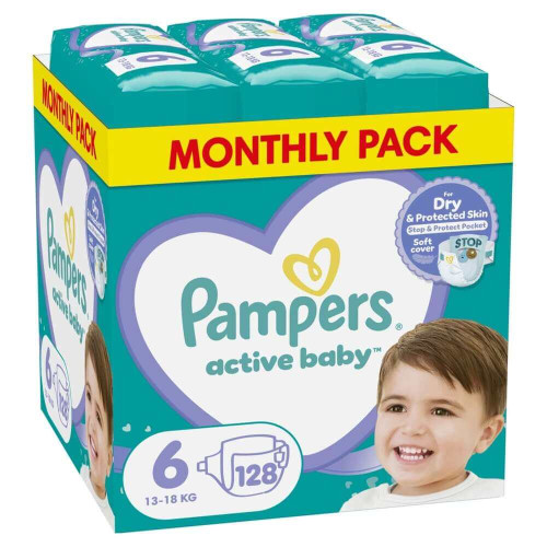 Пелени Pampers Active Baby МВ размер 6 Extra Large, 13-18 кг х 128 бр
