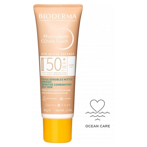 Bioderma Photoderm Cover Touch Минерален слънцезащитен тониран крем за комбинирана, мазна и акнеична кожа SPF50+ Светъл нюанс 40 мл