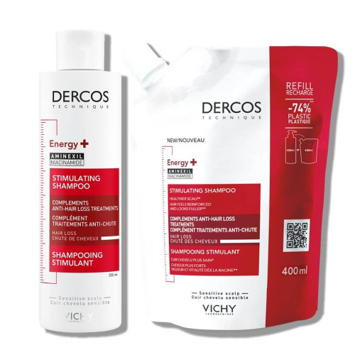 Vichy Dercos Energy+ Стимулиращ шампоан против косопад 200 мл + Vichy Dercos Energy+ Стимулиращ шампоан против косопад 400 мл Пълнител Комплект