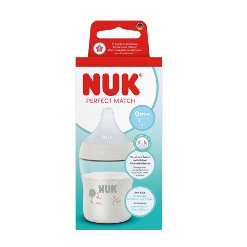 Nuk Perfect Match Temperature Control PP Шише със силиконов биберон S 0M+ Овца зелена 150 мл